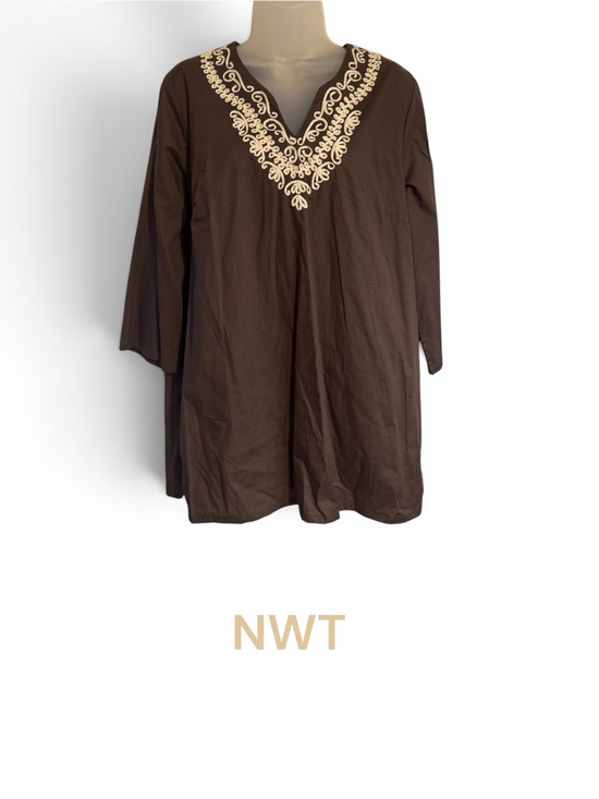 Toffee Apple Tops - NWT CHOCOLATE V-NECK TUNIC w/SUTASH NECKLINE DETAIL LArge #2